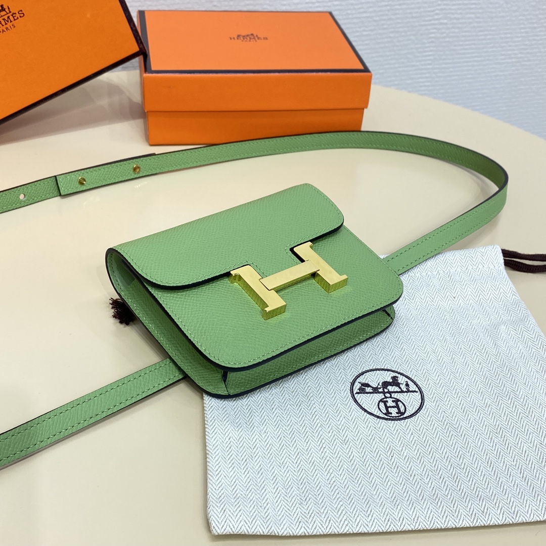 Hermes Constance Slim Wallet Belt Bag In Green Kiwi Epsom Leather